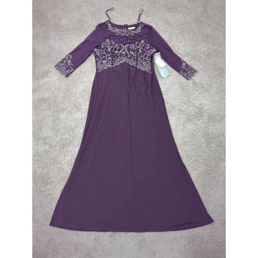 Jackie Jon Dress Womens 16 Purple Embellished Lined Evening Gown NEW